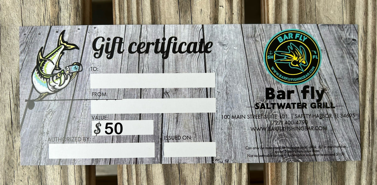 $50 GIFT CERTIFICATE – Bar Fly Safety Harbor